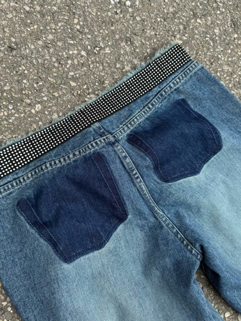 Women's Blue Flare Jeans with Embellished Waistband - Picture 4 of 6